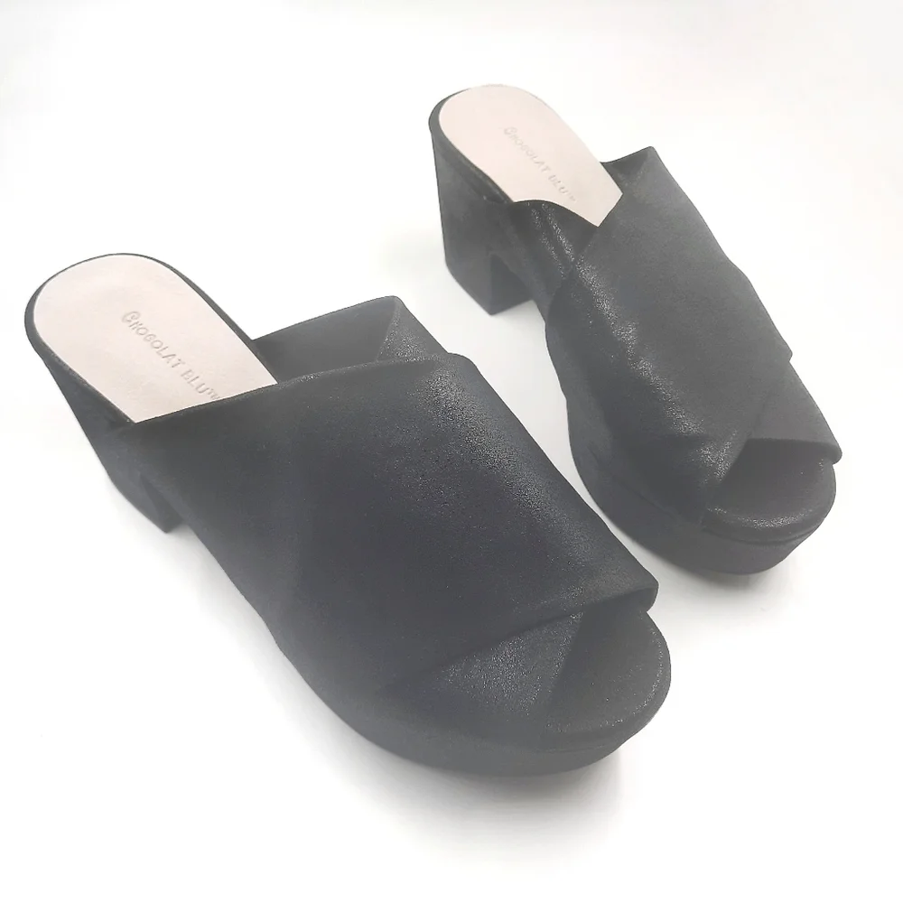 CHOCOLAT BLU CrissCross Platform Sandal Slide Black Shimmer NWOT Unworn 10 - Picture 14 of 14
